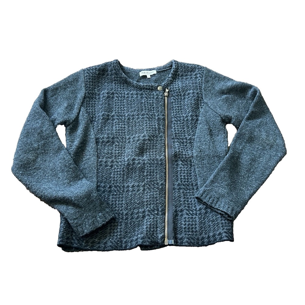 Maryline Sweater Womens Large Gray Wool Blend Zip‎ Front Knit Long Sleeve